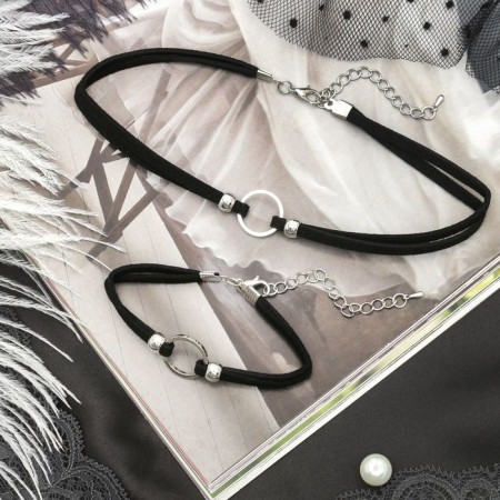 Set 2 subjects: chocker, bracelet "Sophistication" circles, black-silver color, 30 cm