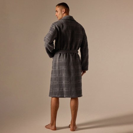 Wafel dressing gown Male SL Home: Chess "Grig Sandre", size M, 100% cotton, 340 g/m2-8