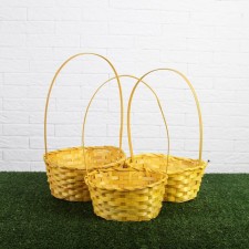 A set of baskets of woven, yellow, bamboo, 3 pcs.