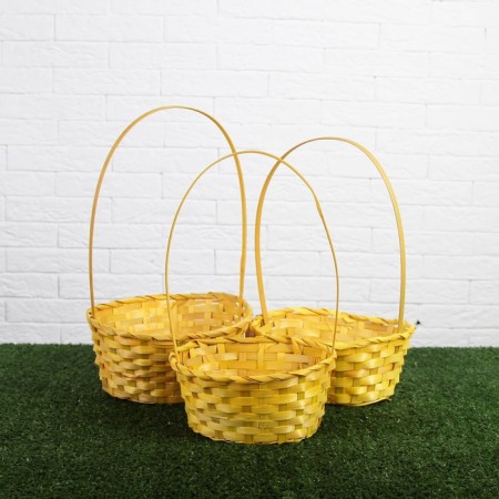 A set of baskets of woven, yellow, bamboo, 3 pcs.
