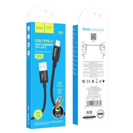 Hoco X89, Type -C cable - USB, 3 A, 1 m, woven wire, black-5