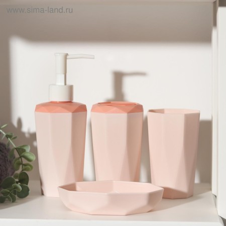 A set of bathroom accessories, 4 items (350 ml dispenser, soap dish, stand, glass), Mix color-5