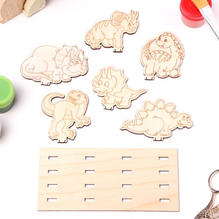 Wooden volumetric coloring "dinosaurs", 6 figures, stand-2