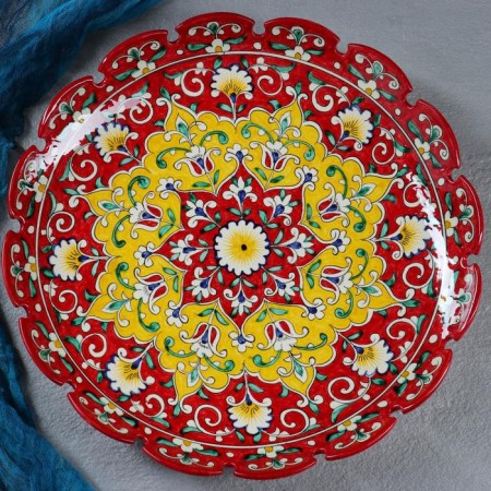 Largan Rishtan ceramics "Flowers", 31 cm, red, corrugated-1