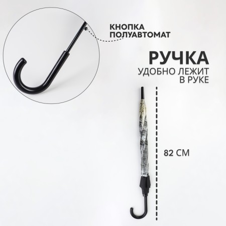 Umbrella - semi -automatic cane "Cities", 8 knitting needles, r = 40 cm, Mix drawing-1
