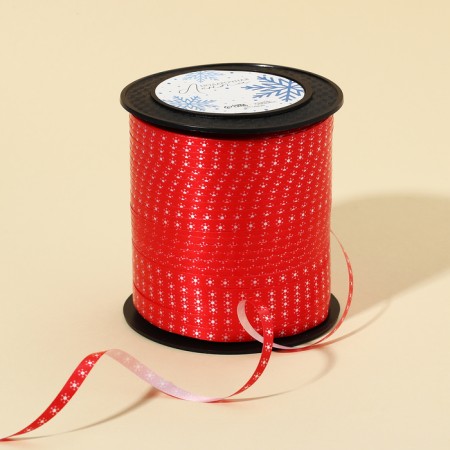 Ribbon for decor and gifts "Snowflakes", red, 0.5 cm × 200m-1