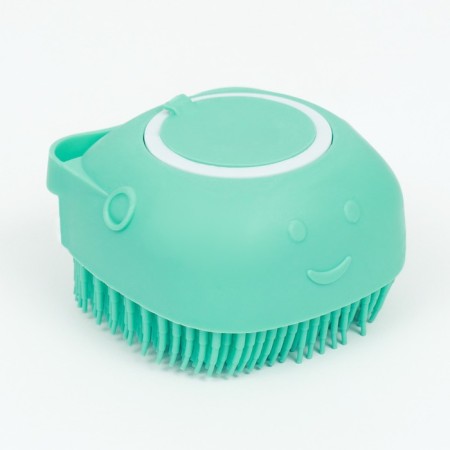Brush for washing and massage of animals, with a container for shampoo, turquoise-1