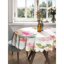 The tablecloth “flowers quickly curl”, round, Saten, d = 150 cm on the table