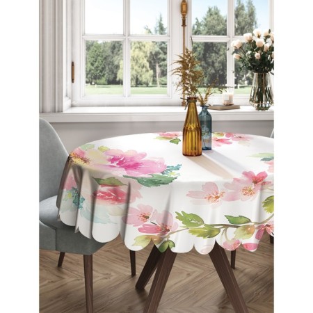 The tablecloth “flowers quickly curl”, round, Saten, d = 150 cm on the table