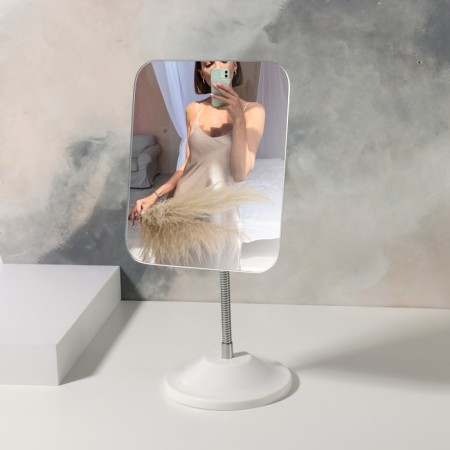 Desktop mirror, on a flexible leg, mirror surface 13.5 × 16.5 cm, white color