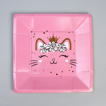 A plate disposable paper square "cat", 21 cm-1