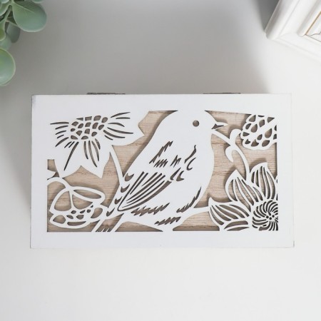 Casket tree "Bird in flowers" beige-white 16x9.5x6.5 cm-2