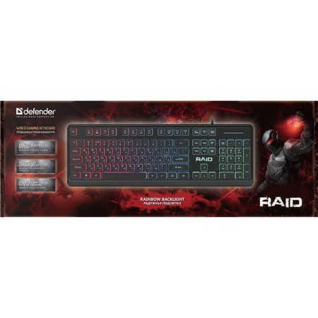 Keyboard Defender RAID GK-778DL, game, wired, membrane, subv, 104 cells, USB, black-7