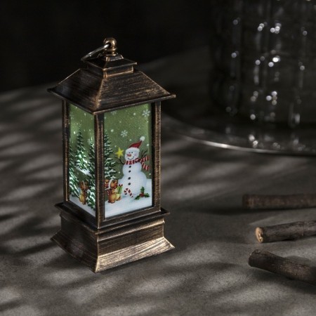 LED figure "Lantern with a snowman" 5.5 × 13 × 5.5 cm, plastic, batteries AG13x3, glow warm white-1