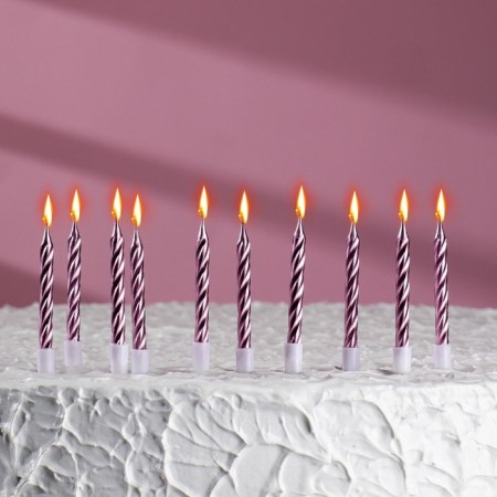 Candles in the cake "Spiral", 10 pcs, medium, 5 cm, pink metallic-5