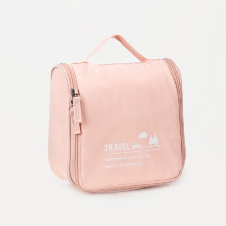 Cosmetic bag, a lightning department, with a handle, with a hook, pink color