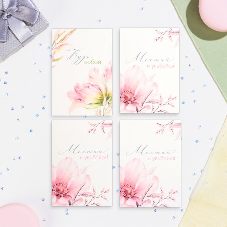 Set of mini -postcard "Flowers - 1" Pink background, 33 pieces, 7.5x10.5 cm-3