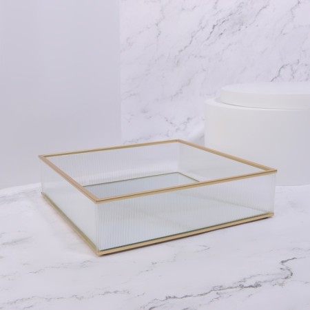Organizer for storage "Ripples", glass, with a mirror -bottom, 1 section, 20 × 20 × 5 cm, transparent/copper color-3