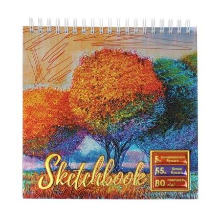 Calligrata sketchbook, 170 x 170 mm, 55 sheets, solid cover, "garden", metallized cardboard with a volumetric pattern, block 80 g/m2 + 5 sheets of tinted paper