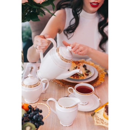 Service Porcelain Tea Louis, 15 objects: kettle 1.3 l, milkman 300 ml, sugar tower 350 ml, 6 teaspoon 160 ml-14