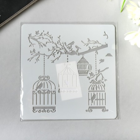 Stencil plastic "Cells with birds" 13x13 cm-2