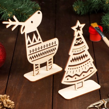 A set of decorative stands "Deer and Christmas tree", 2pcs, 160 x 140 mm, 160 x 90 mm