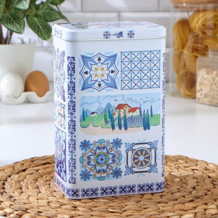 Bank with a lid for bulk products from tin "Italian decor", 2.7 l, d = 9.5 cm, h = 21.5 cm, drawing mix-5