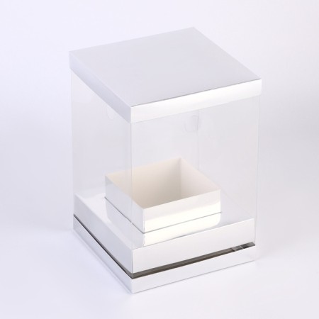 Box for flowers with a vase and PVC are folding windows, 16 x 23 x 16 cm, silver-2