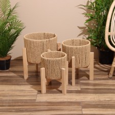 A set of wicker pots, 3 pcs, 29x29x22 cm, col. Dark beige