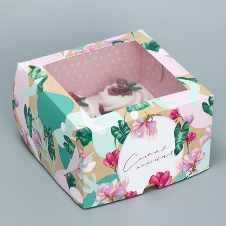 Capcake box, confectionery packaging double -sided, 4 cells “The most tender”, 16 x 16 x 10 cm-1