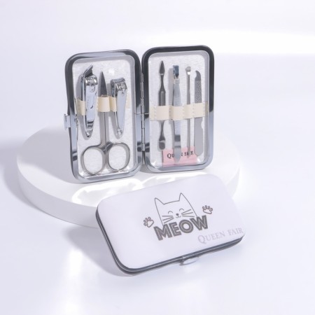 Manicure set "Meow", 7 objects, white color