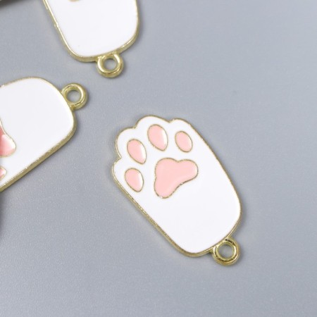 Decor for creativity metal, enamel "Kotik's paw" white-pink 2.7x1.5 cm