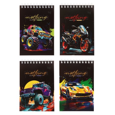 Notepad A6, 60 sheets in a cage, on the crest, Bright Cars, cover coated cardboard, block 60g/m2, mix