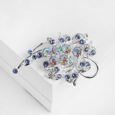 Brooch "dew" on a branch, blue color in silver-2