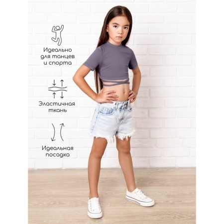 TOP for a girl with short sleeves on Generation ties, height 152 cm, purple color-2