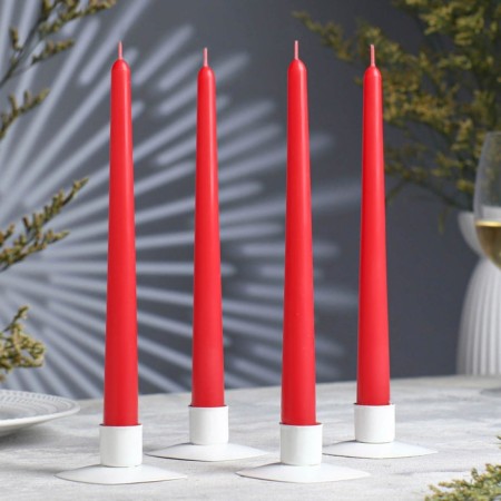 A set of antique candles, 2.3x 24.5 cm, 5 hours, 55 g, 4 pieces, red