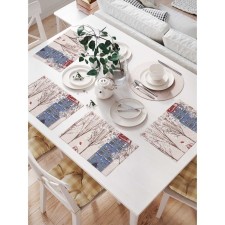 A set of napkins for setting the “Snowman in the yard”, rectangular, size 32x46 cm, 4 pcs
