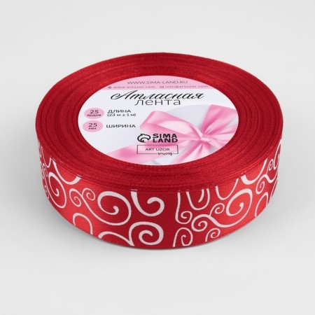 Satiner tape "Pattern", 25 mm × 23 ± 1 m, white/red color No. 026-1