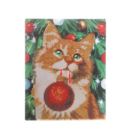Diamond mosaic for the New Year with partial filling "Red cat", 20 x 25 cm, New Year's set for creativity-3