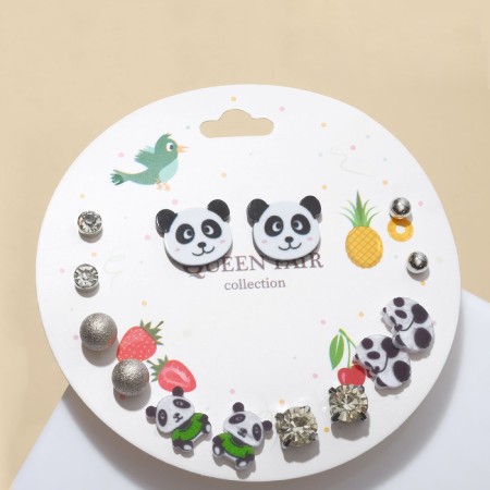 Pusets 7 pairs "Week" panda, black and white color in silver-1