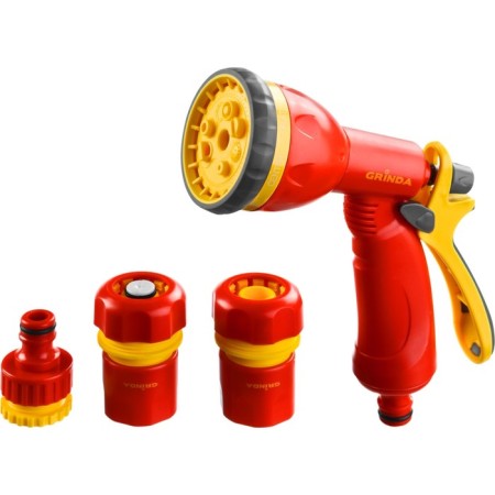 Set: Pistol for Watering, 8 modes, Connector 1/2 "(12 mm), Connector with Aquastop 1/2" (12 mm), adapter, plastic