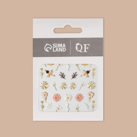 Nail stickers "Bees and flowers", voluminous, multi -colored-3