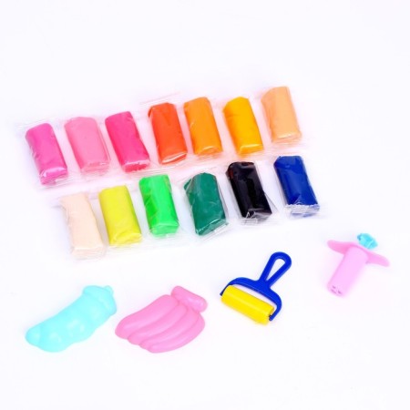 Modeling dough, 13 colors, 200 g, 2 molds, rink, syringe, color mix-4