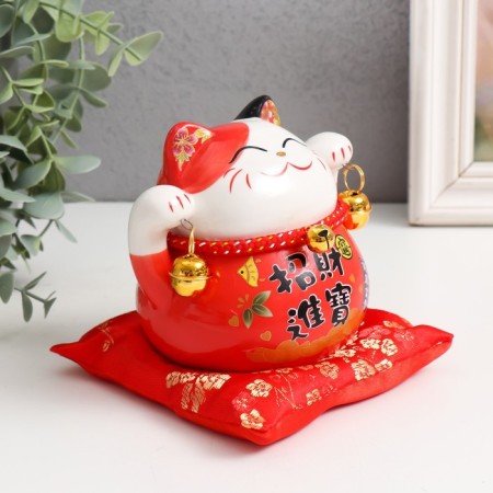 Piggy bank Ceramics "Cat Mani-Neko attracting wealth" red 9.5x12x11 cm-1