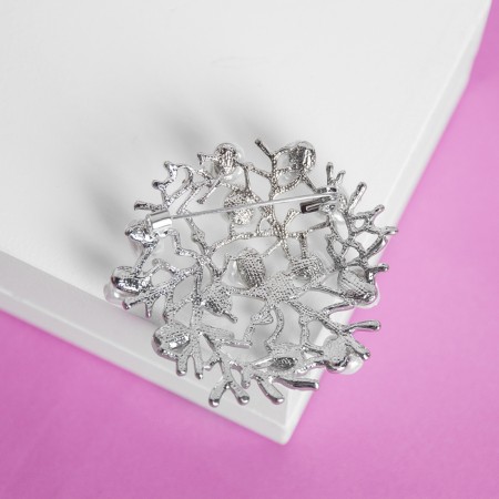 Brooch "Pearl plain", white color in silver-1