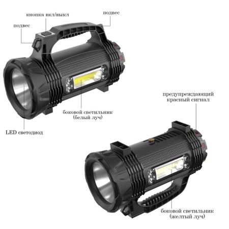 Flight battery, 20 watts, 3600 mAh, XPE, COB, IPX66, 5 modes, USB-4