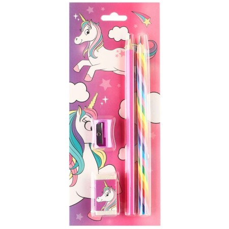 Chancellery set, sharpener, eraser, pencil, Minnie and unicorn mix-2