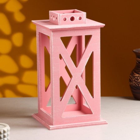 Kashpo wooden "Lantern. Provence" 17x17x31 cm pink coral-1