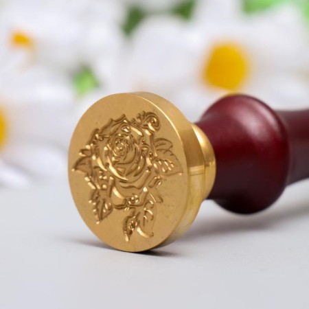 Printing for wax with a wooden handle "Royal Rose" 9x2.5x2.5 cm-3