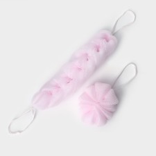 A set of body washcloths Cupellia spa: braid 70 g + shell 50 g, pink color